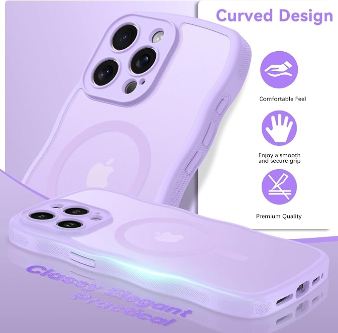 BENTOBEN Magnetic for iPhone 15 Pro Max Case, Cute Wavy [Full Camera Protection][Compatible with MagSafe] Matte Anti-Slip Bumper Women Men Boys Protective Cover for 15 ProMax 6.7", Lavender Purple - Image 6