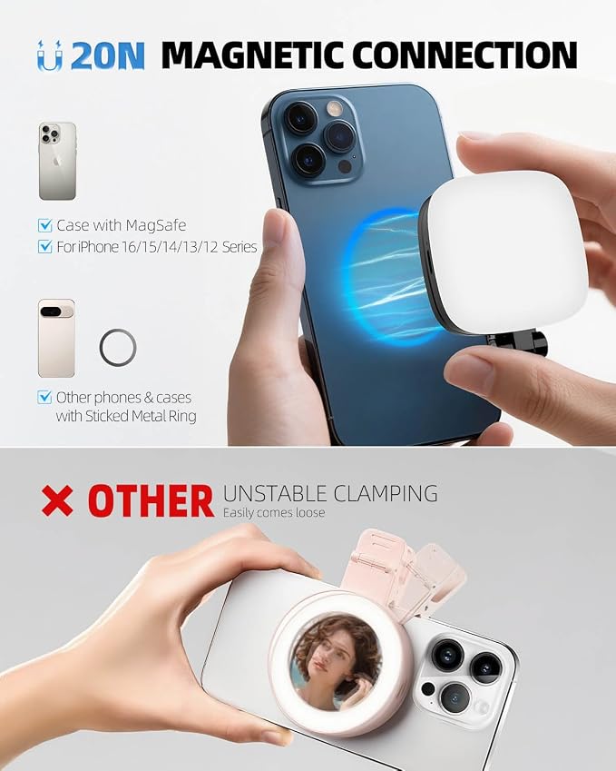 Magnetic Phone Light, Mini Ring Light for Phone with 5 Color Temps & 360° Rotation, USB-C Rechargeable Selfie Light for iPhone 12-17 Android, Perfect for Live Streaming, Makeup, Video Calls - Image 5