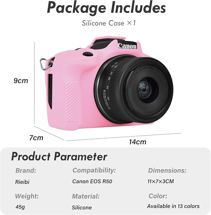Rieibi EOSR50 EOS R50 Case, Soft Silicone Protective Case for Canon EOS R50 EOSR50 Vlogging Camera, Lightweight EOS R50 Camera Case Grip Cover Body Skin - Pink - Image 2