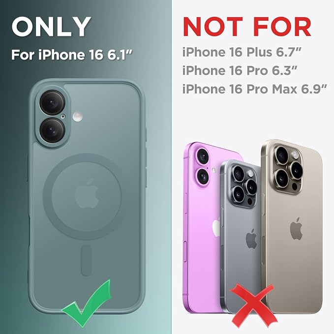 CAPRARO for iPhone 16 Case, Compatible with MagSafe | Upgraded [Full Camera Protection] Protective Translucent Matte Women Girl Magnetic Phone Case Cover, Feiquan Green - Image 2