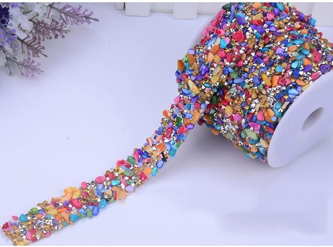 Crystal Rhinestone Trim Hotfix Ribbon Colorful Artificial Gem Stone Beaded Iron On Applique Chain Embellishment Sewing Accessories by EORTA for DIY Wedding Bridal Dress Shoes Phone Decor, 2 CM Width - Image 3