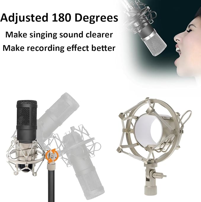 43-48mm Microphone Shock Mount Anti Vibration Mic Suspension Mount Aluminum Alloy Condenser Microphones Holder Clip with Metal Screw Adapter Isolation Absorber Studio Silver - Image 5