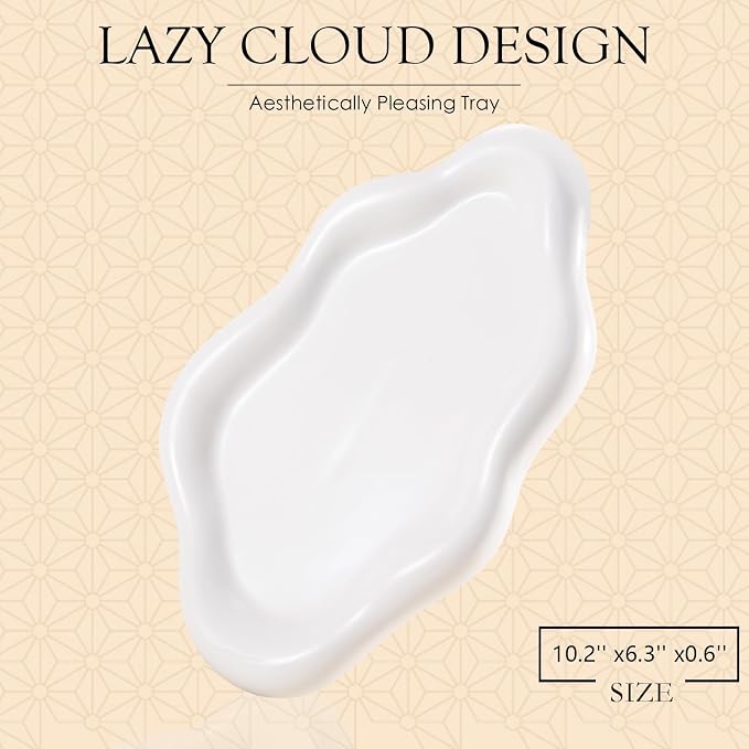 CCINPPY Ceramic Cloud Jewelry Tray Trinket Dish Key Bowl Nightstand Decor | Decorative Small Desk Tray Jewelry Plate Key Holder Bowl Cute Bedroom Room Decor Aesthetic, Gift for Women, White Large - Image 2