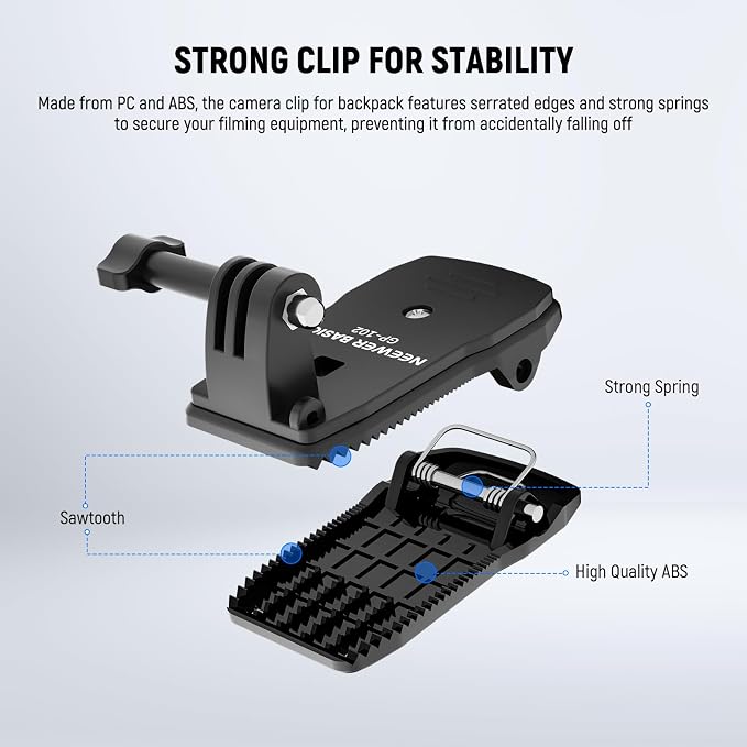 NEEWER Basics Backpack Strap Clip Clamp Mount Holder, Three Prong Adapter Compatible with GoPro Hero Insta360 DJI AKASO Action Camera Accessories for POV Video Recording, GP-102 - Image 3