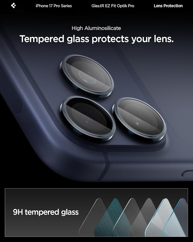 Spigen Camera Lens Protector for iPhone 17 Pro Max / 17 Pro - Blue Titanium | GlasTR EZ Fit Optik Pro, 9H+Tempered glass, Scratch resistant, Auto-align tray, Original photo quality, Case-friendly, 2Pack - Image 6