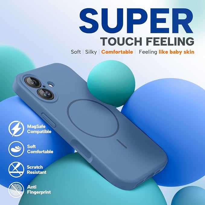 Miracase Silicone & Magnetic for iPhone 17 Case, Glass Blue | Compatible with MagSafe, Silicone Camera Control Cover, Soft Microfiber Lining, Shockproof Drop Protection Phone Case for 17 - Image 5