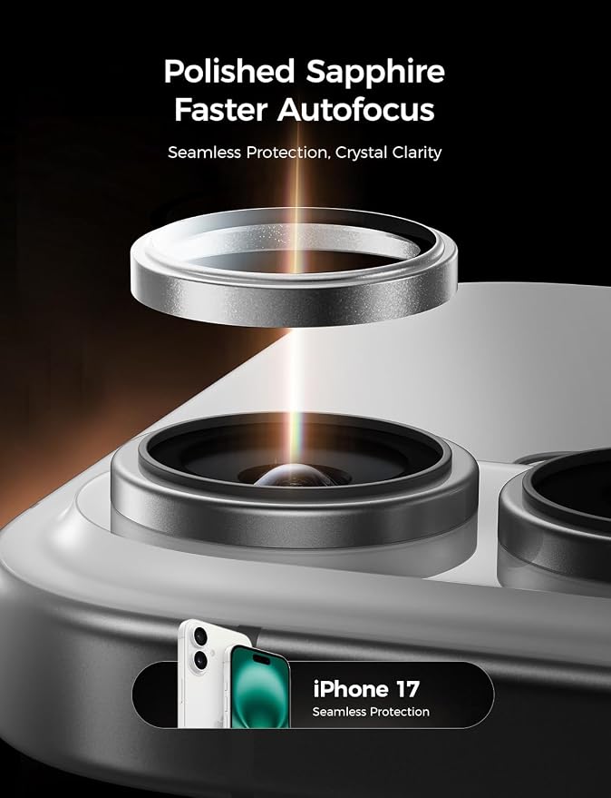 MAGIC JOHN for iPhone 17 Camera Lens Protector [Alignment Kit&1:1 Invisible Fit] 9H Aerospace Tempered Glass, Ultra HD, Metal Individual Ring，Case Friendly, Set of 2,Sliver - Image 5