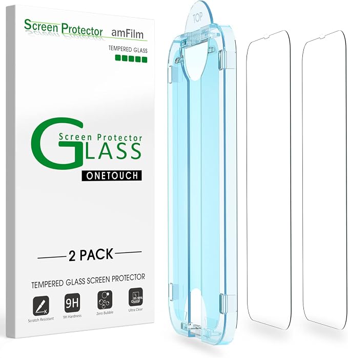 amFiIm OneTouch for iPhone 13/13 Pro/17e/16e/14 Screen Protector 6.1" | Tempered Glass Auto-Alignment 30s Install, Bubble Free, Scratch & Drop Protection, HD Clear[2 Pack] (13/14/16e/17e-6.1'') by amFilm