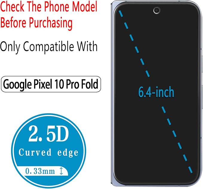 Screen Protector for Google Pixel 10 Pro Fold Tempered Glass | with Camera Lens Protector, Fingerprint ID Compatible, Anti Scratch, Bubble Free, 2+2 Pack - Image 3