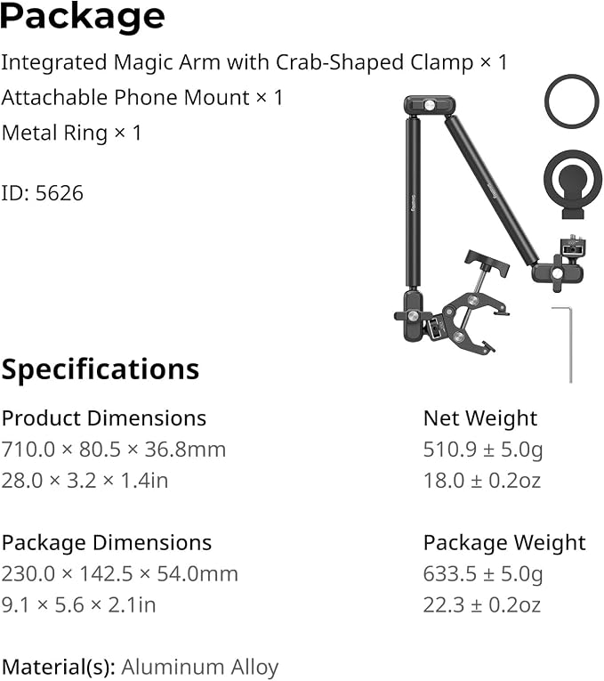 SMALLRIG Desktop Clamp Magic Arm Kit for MagSafe for iPhone, 55cm / 21.6" Two-Stage Adjustable Flexible Arm with Secure Grip for Smartphone, Webcam, Action Cameras - 5626 - Image 9