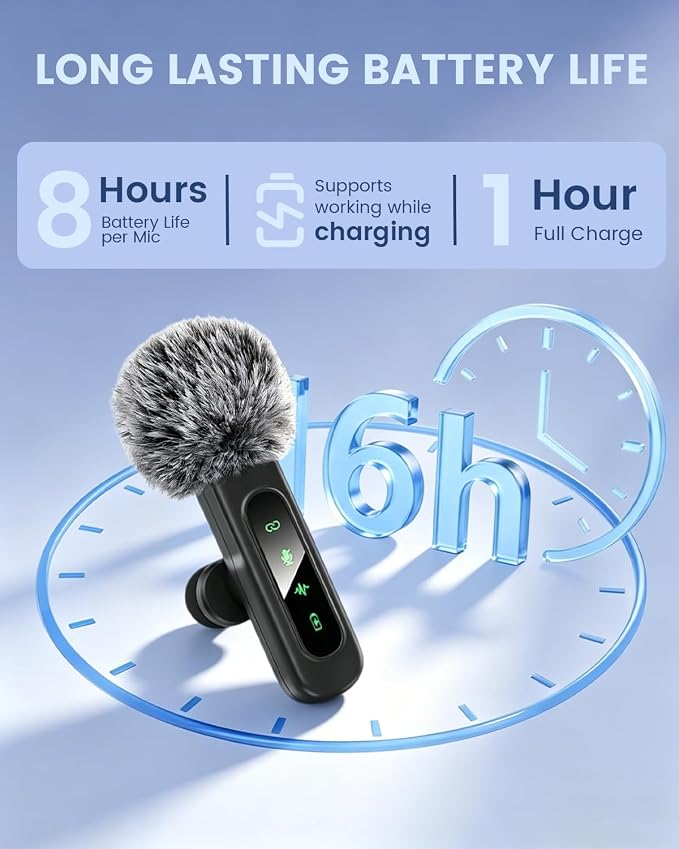 Wireless Microphone for iPhone & Android, 2-Pack Mini Lavalier Mic | 2 magnetic clip-on mics with noise reduction, 360° rotating clips, up to 70 ft range, and 16 hours of combined battery life - Image 3