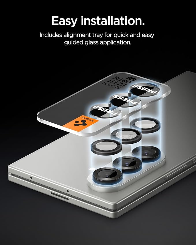 Spigen Camera Lens Protector for Galaxy Z Fold 8 Ultra, Fold 7 (2 Pack) | GlasTR EZ Fit Optik Pro, 9H+ Tempered glass, Scratch resistant, Original photo quality, Auto-align tray, Case-friendly, Black - Image 4