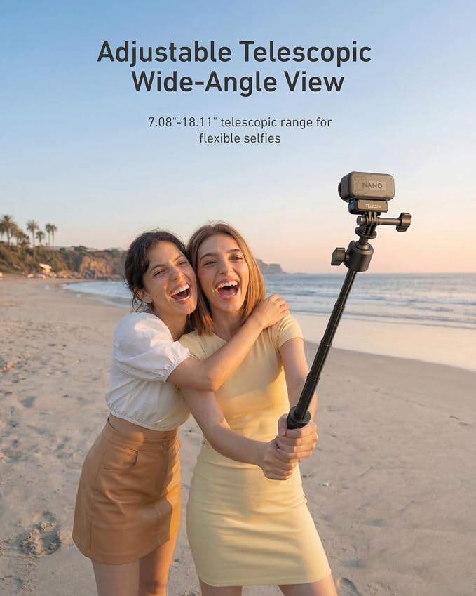 TELESIN Mini Selfie Stick w Magnetic Quick Release Charging Adapter Mount | Tripods for DJI Osmo Nano / Xtra Atto, 360° Adjustable Stick Pole, 1/4" Screw Hole Adapter Mount, Anti-Slip Handle Grip - Image 5