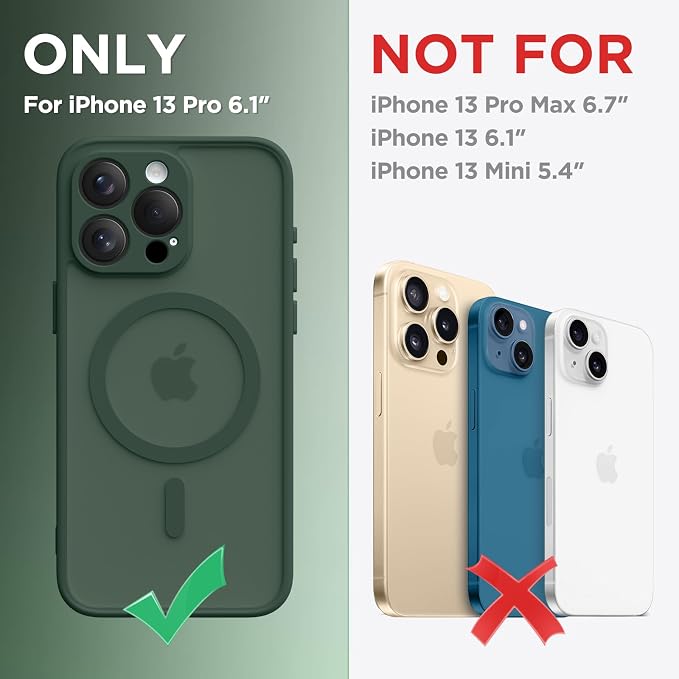 CAPRARO for iPhone 13 Pro Case, Compatible with MagSafe | Upgraded [Full Camera Protection] Shockproof Protective Slim Translucent Matte Magnetic Phone Case 6.1'', Deep Green - Image 2