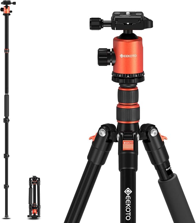 77’’ Tripod, Camera Tripod for DSLR, Compact Aluminum Tripod with 360 Degree Ball Head and 8kgs Load for Travel and Work by GEEKOTO