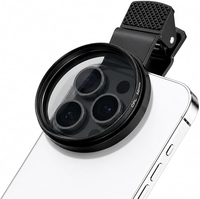 52mm CPL Phone Camera Lens Filter with Clip, Rotatable Circular Polarizer Filter for Smartphone Photography, Reduce Glare & Reflections, Enhance Color and Contrast for iPhone 17 16 15 14 13 12 by Unknown