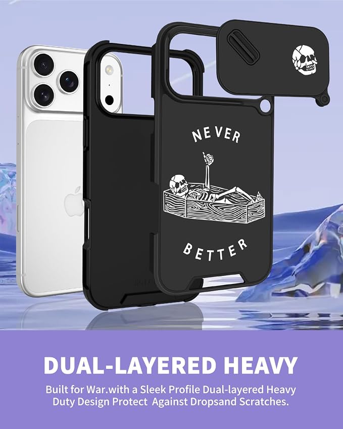 for iPhone 17 Pro Case - Women Men Phone Cover Girly Cool Fancy Unique Aesthetic Design Slide Camera Cover Protective Case for Apple for iPhone 17 Pro, Lying Skull - Image 5