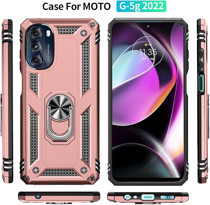 for Moto G 5G 2022 Case, Motorola Moto G 5G Case with HD Screen Protector, [Military Grade 16ft. Drop Tested] Ring Shockproof Protective Phone Case for Motorola G 5G 2022,Rose Gold - Image 4
