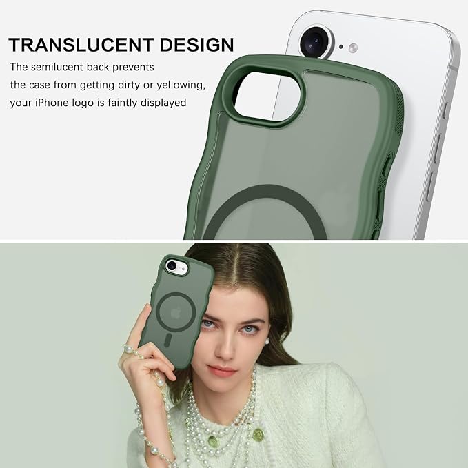 BENTOBEN Magnetic for iPhone 17e Case,Cute Wavy Frame [Compatible with MagSafe] Translucent Matte Anti-Slip Bumper Women Girls Boys Men Shockproof Drop Protective Phone Cover for iPhone 17e,Green - Image 6