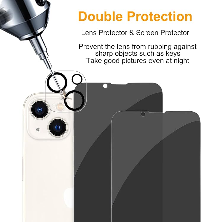 PEHAEL for iPhone 13 Privacy Screen Protector+Camera Lens Protector | 3+3 Pack, Installation kits, Anti-Spy Private, Anti-Scratch, 9H Tempered Glass, Case Friendly, [6.1 inch] - Image 6