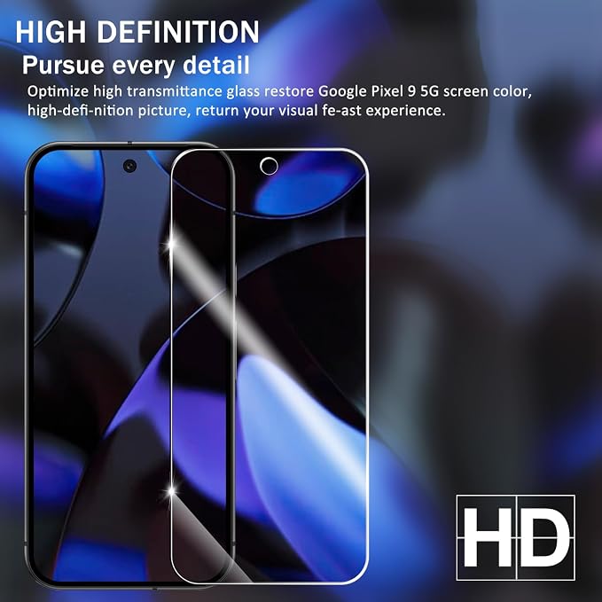 Screen Protector for Google Pixel 9, [2+2 Pack] Tempered Glass for Pixel 9 & Camera Lens Protectors[Ultrasonic Fingerprint Unlock] [Case Friendly] [Bubble-Free] 6.3 Inches - Image 6