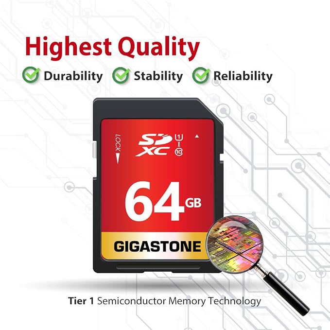 GIGASTONE 64GB SD Card 5-Pack UHS-I U1 Class 10 SDXC Memory Card High Speed, Up to 100MB/s, Full HD Video Olympus Digital Camera, with 5 Mini Cases - Image 7