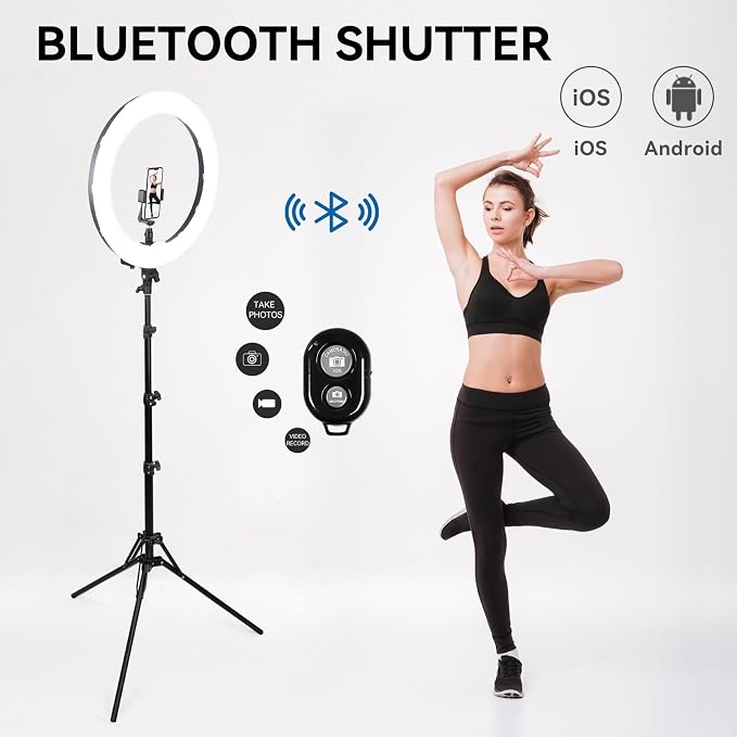 Ring Light Kit 18" 55W 5500k dimmable LED Light, 70inch Foldable Stand, Phone Clip, Short Video, Studio Video Photography Lighting, Spot Lights，Selfie and Live Streaming,You Tube,TikTok - Image 3