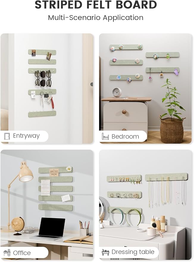 Fluxynara 13" x 2" Felt Wall Panels, Sage | 5-Pack Includes 35 Push Pins and Adhesive Tabs for Photos, Notes and Decor in Bedroom Doors, Home Office or Studios - Image 6