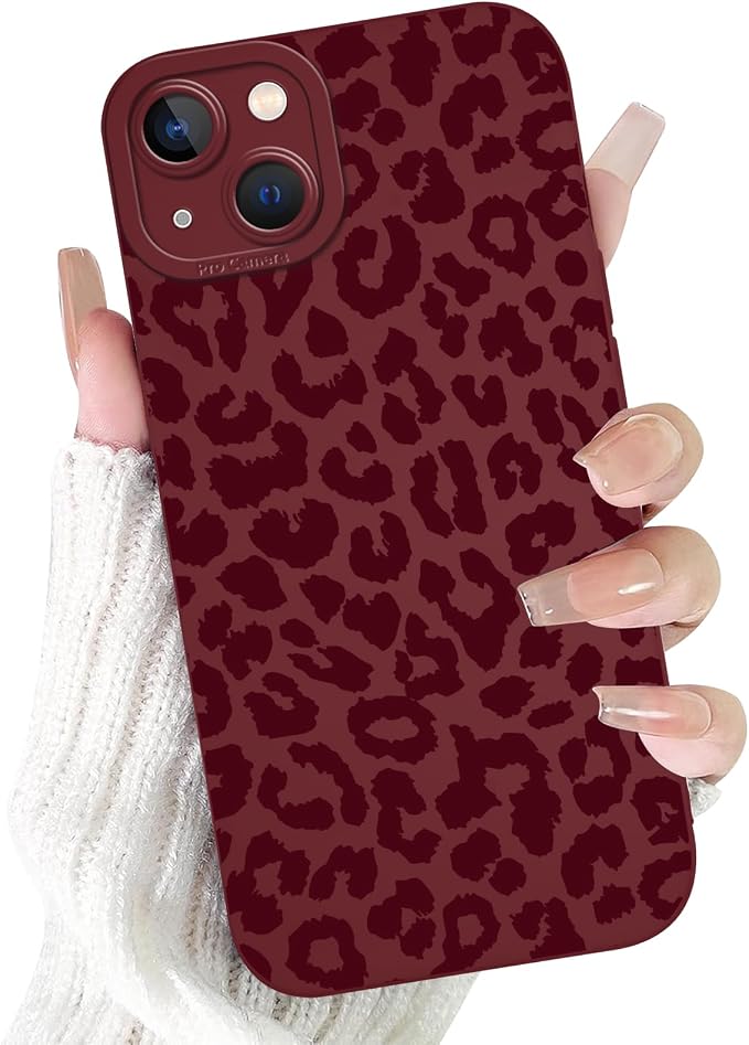 Cute Burgundy Cheetah Print Phone Case for iPhone 13 6.1" | Aesthetic Leopard Pattern Design Cover Full Camera Lens Protective Shockproof Soft Slim TPU Funda for Women Girls by Unknown