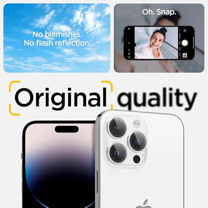 Spigen Camera Lens Protector for iPhone 15 Pro Max,15 Pro,14 Pro Max,14 Pro | GlasTR EZ Fit Optik Pro, 9H+ Tempered glass, Scratch resistant, Auto-align tray, Case-friendly - Silver [2 Pack] - Image 6