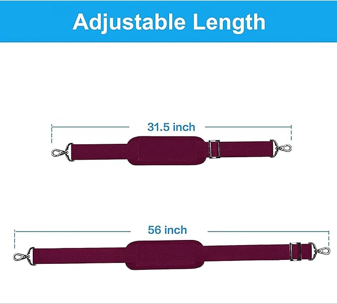MOSISO 56 inch Shoulder Strap, Adjustable Soft Universal Non-Slip Strap | Thick Replacement Strap, Fit Padded with Metal Swivel Hooks for Laptop Shoulder Bag/Laptop Messenger Bag, Wine Red - Image 3