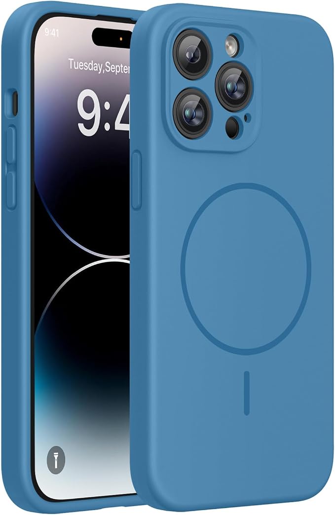 miracase Magnetic for iPhone 14 Pro Max Case, [Soft Anti-Scratch Microfiber Lining], Compatible with MagSafe, Silicone Shockproof Protection Phone Case for iPhone 14 Pro Max,Capri Blue by Miracase