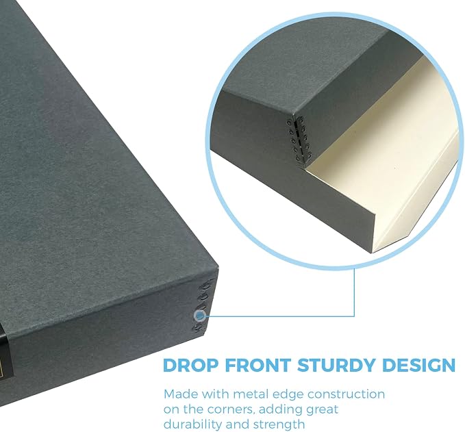Lineco Drop Front Archival Storage Box, 16.75x20.75x3 in, Gray, 2 Pack | Acid-Free with Metal Edge, Preserves Picture Longevity, Organize Photos, Newspapers, Prints, Documents, Crafts, DIY - Image 4