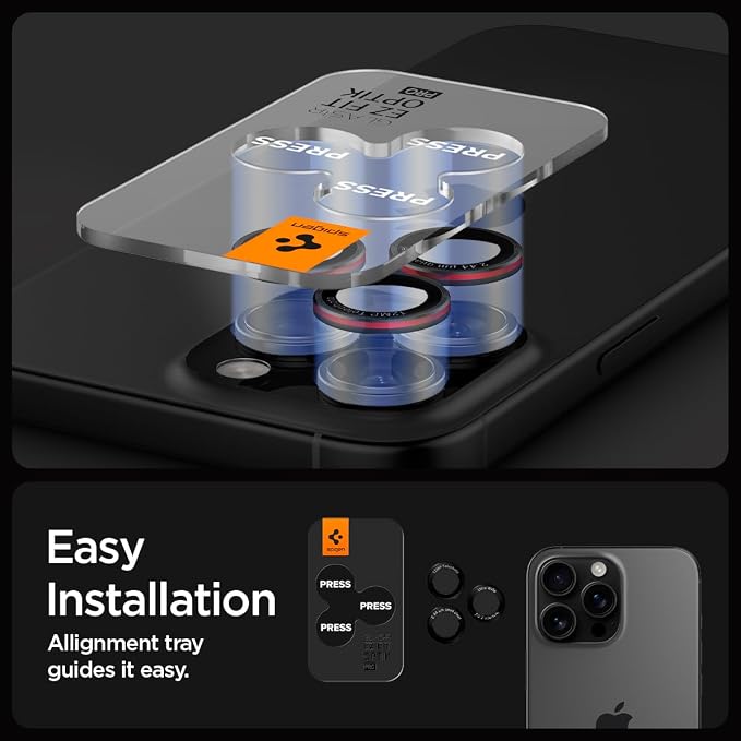 Spigen Camera Lens Protector for iPhone 16 Pro Max,16 Pro,15 Pro Max,15 Pro | GlasTR EZ Fit Optik Pro, 9H+ Tempered glass, Scratch resistant, Auto-align tray, Case-friendly - L-Series [2 Pack] - Image 4