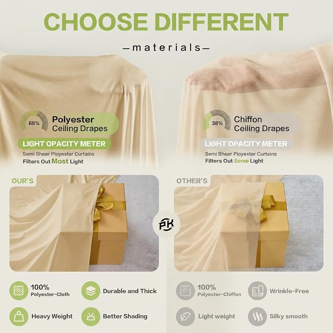 10x16 ft Champagne Backdrop Curtains for Weddings, Birthdays and Photos | 2 Panels 5x16 ft, Wrinkle-Free Polyester Drapes, Washable, Ironable, 4 in Rod Pocket for Baby Showers and Graduations - Image 4