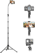 UBeesize 88’’ Flexible Phone Tripod with 14.95’’ Gooseneck, Remote and Phone Holder, Overhead Cell Phone Stand＆Selfie Stick for Video Recording, Compatible with iPhone Android Phone, Camera Black by UBeesize