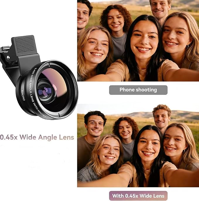Phone Camera Lens Kit 2 in 1, 0.45X Wide Angle Lens+ 12.5X Macro Lens, Cell Phone Len Attachments Accessory for iPhone, for Samsung, for Android Smartphone - Image 7