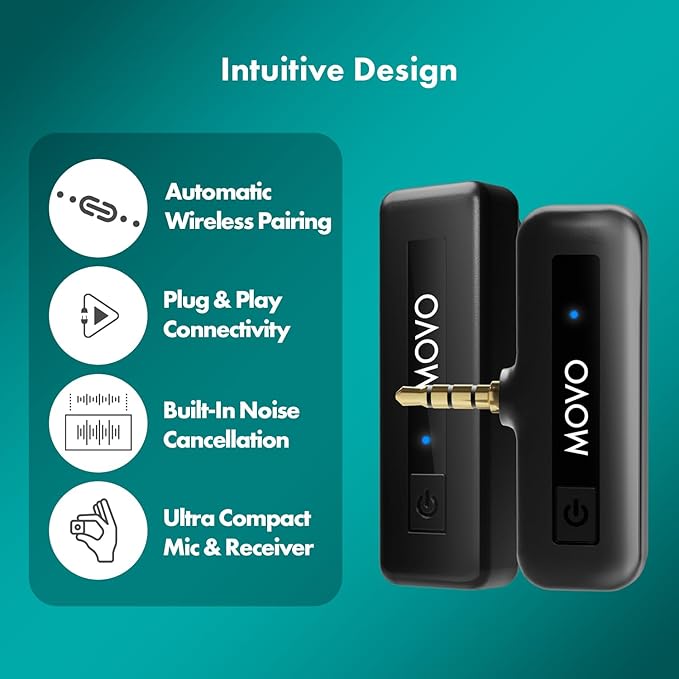 Movo Wireless Mini Camera Microphone for Video Recording- 2.4Ghz Wireless Transmitter with Clip on Lavalier Microphone for DSLR, Mirrorless Camera- Compact Lapel Mic (164FT Range, 10-Hr Battery Life) - Image 4