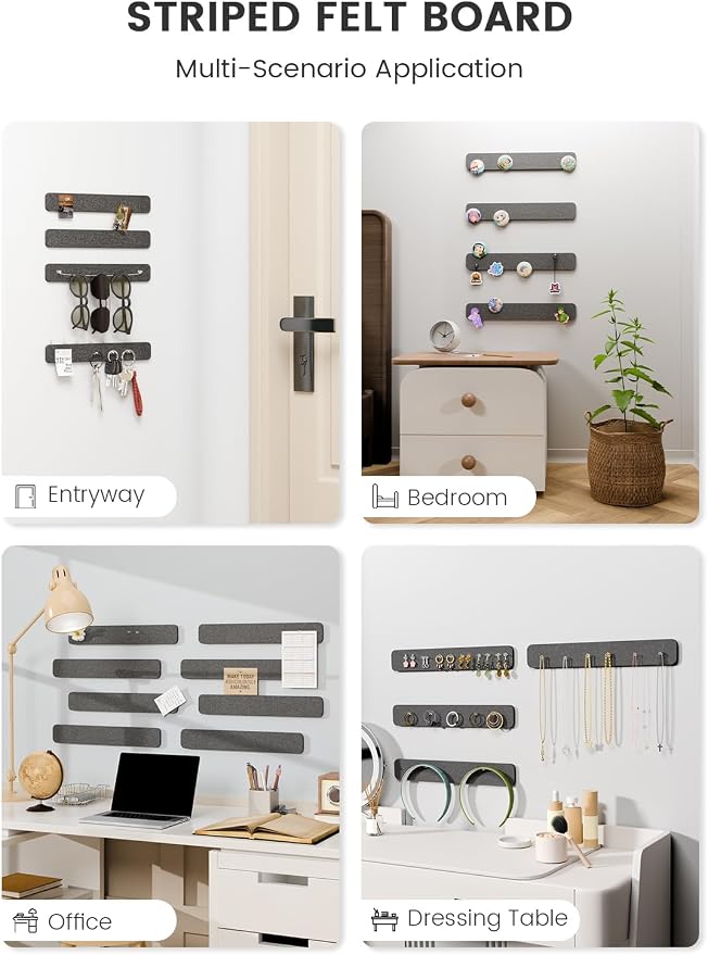 Fluxynara 13" x 2" Felt Wall Panels, Charcoal Gray | 8-Pack Includes 50 Push Pins and Adhesive Tabs for Photos, Notes and Decor in Bedroom Doors, Home Office or Studios - Image 6
