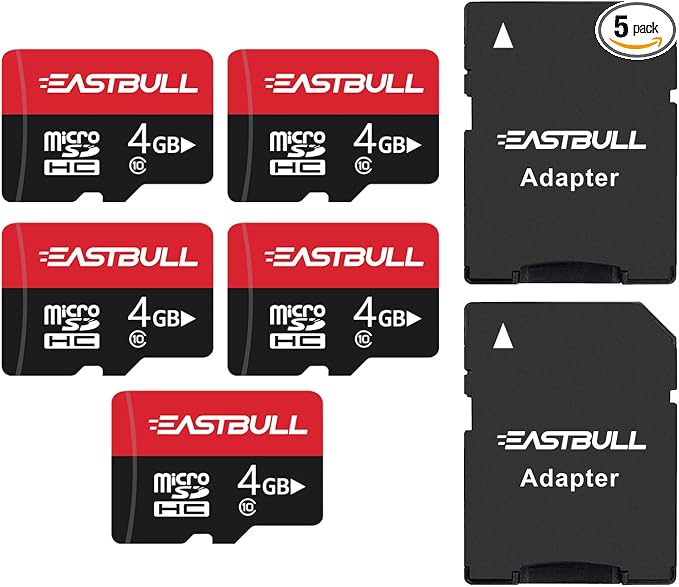 4GB 5-Pack of Micro SD Cards, EASTBULL 4GB SD Card Pack with 2 Adapters | 90MB/s Full HD Video SDHC Class 10 UHS-I U1 Micro Memory Cards 4G for Surveillance Security Cam (5 Units) by EASTBULL