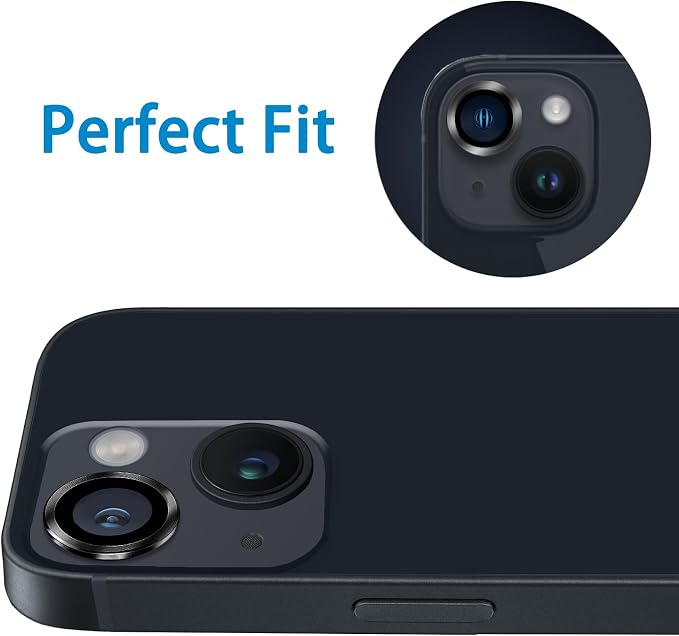 for iPhone 13 Mini/iPhone 13 Camera Lens Protector, Anti-Scratch 9H Tempered Glass Metal Camera Screen Protector Shockproof Cover Film Ring -2 Pcs Black - Image 4