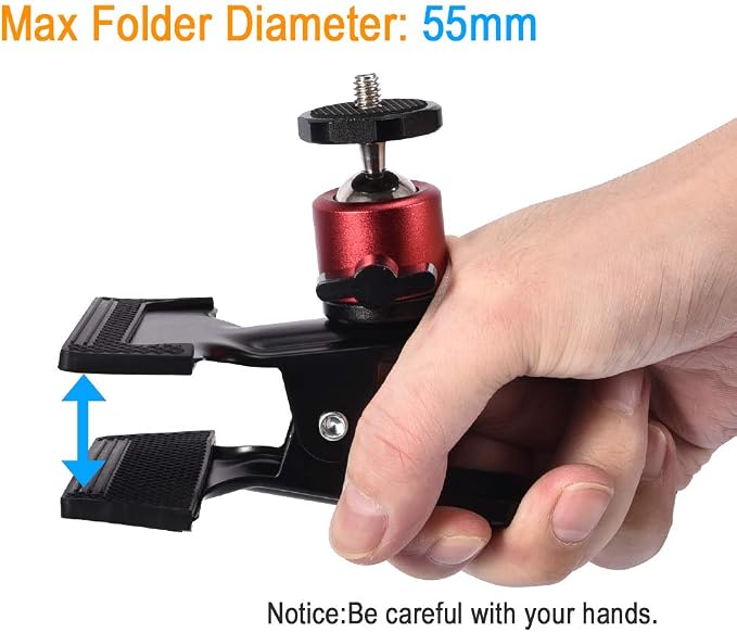 UTEBIT Tripod Camera Clip Clamp, with 360° Swivel Mini Ball Head, Black&Red | 2 Pack Clip Camera Mount Photography Accessories with 1/4'' Screw, Black Spring Clamp for DSLR Video Photoshoot Studio - Image 3