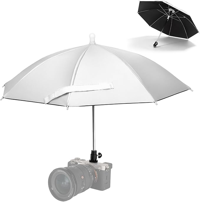 19.7" DSLR Mirrorless Camera Hot Shoe Umbrella Sun Shade Cover Silver | Camera Umbrella for EOS R100 R50 R50V R6 Mark III Rebel T7 90D A7RVI A7IV A6700 A6400 Z6III Z50II D7500 XM5 XE5 X100VI by Kiorafoto