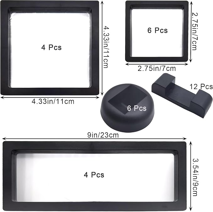 14 Pcs 3D Floating Display Case Floating Frame Display Holder Stands Transparent PE Jewelry Storage Box for Challenge Coin Medal AA Medallions (Black) - Image 2