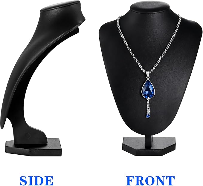 TENINYU Professional 3D Necklace Display Stand, Leatherette Jewelry Bust Holder, 8.5 Inch Chain Organizer Tower for Home Display (Black Leatherette) - Image 3