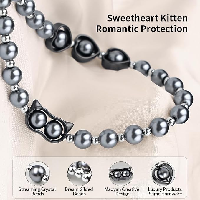 Phone Charm Beaded Strap Cute Cell Phone Wrist Straps String Accessories Hand Aesthetic Lanyard Wristlet Chain for iPhone 17 Pro Camera Case AirPods Bags Keychains Women Girls Gray Pearl - Image 4