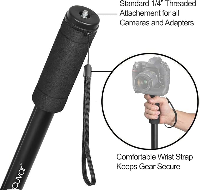 Acuvar Monopod with Integrated Safety Strap and 4 Section Extending Pole for All Digital Cameras, DSLR, Mirrorless, Compact Cameras, Camcorders & Cell Phones (Updated 62 Inch) - Image 2