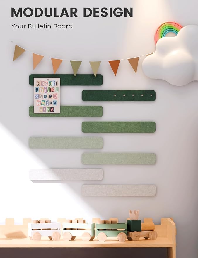 Fluxynara 13" x 2" Felt Wall Panels, Sagewood | 8-Pack Includes 50 Push Pins and Adhesive Tabs for Photos, Notes and Decor in Bedroom Doors, Home Office or Studios - Image 5
