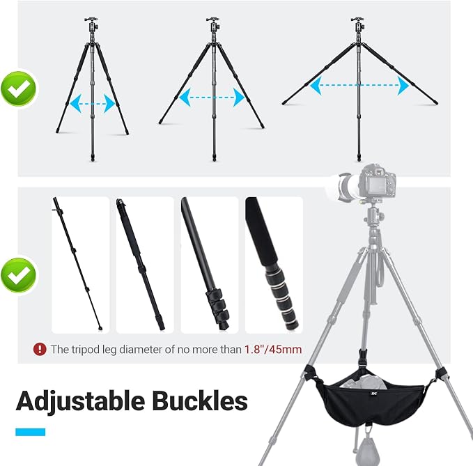 JJC Tripod Weights Stone Bag, Heavy Duty Weighted Sand Bags for Tripod Easel Light Stand Photography Astrophotography Paintings, Tripods Rock Bag with Adjustable Buckles & 9 Extra Pockets - Image 2