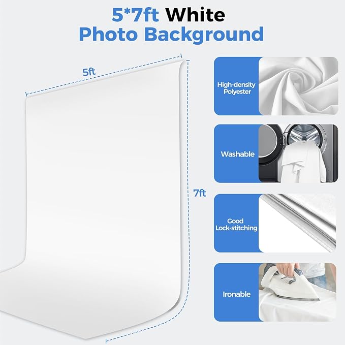 EMART 5 * 6.5ft White Photo Backdrop Stand Kit with T-Shape Stand | Portable lightweight T-shaped metal stand for easy setup，suitable for portrait photography, live streaming, content recording - Image 5